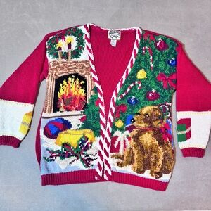 VINTAGE | 90s Y2K Heirloom Collectibles Sweater Ugly Christmas Cardigan Size L